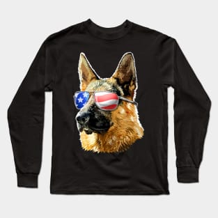 Patriotic German Shepherd American Flag Sunglasses Long Sleeve T-Shirt